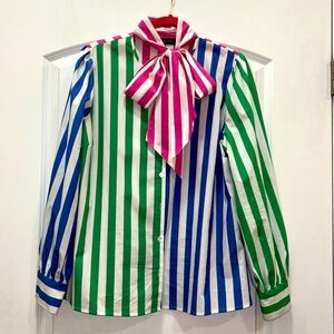 Striped Bow-Front Poplin Shirt